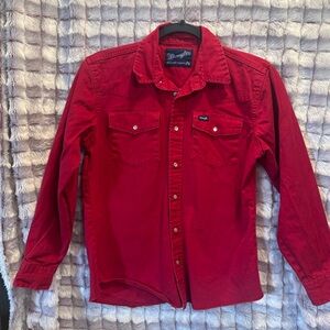 Wrangler Western Shirt Youth XL 14-16 Pearl Snap Button Up Long Sleeve Red Boys